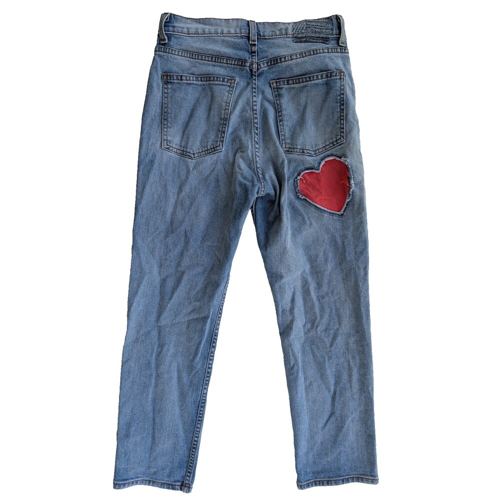 Revice Mon Amour Heart Patch Jeans Women's 29 Light Wash Exposed Zip USA